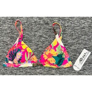 Endless Waves Girls L Fuchsia Sizzle Tropical Floral Triangle Swim Top UPF 50+